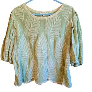 Solitaire green leaf embroidered blouse size XL